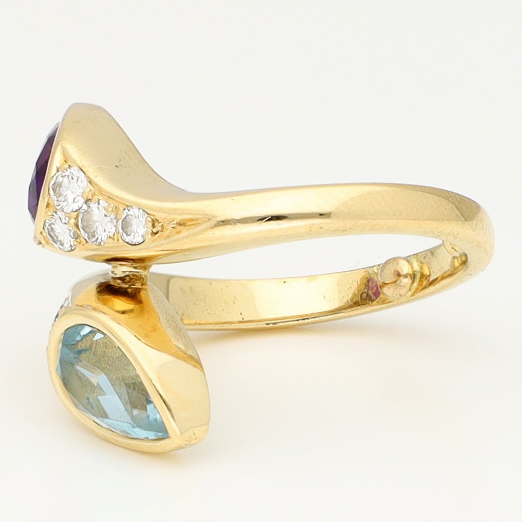 戒指 - 18 克拉 黃金 鉆石 (天然) - Spinel & Amethist #1.0