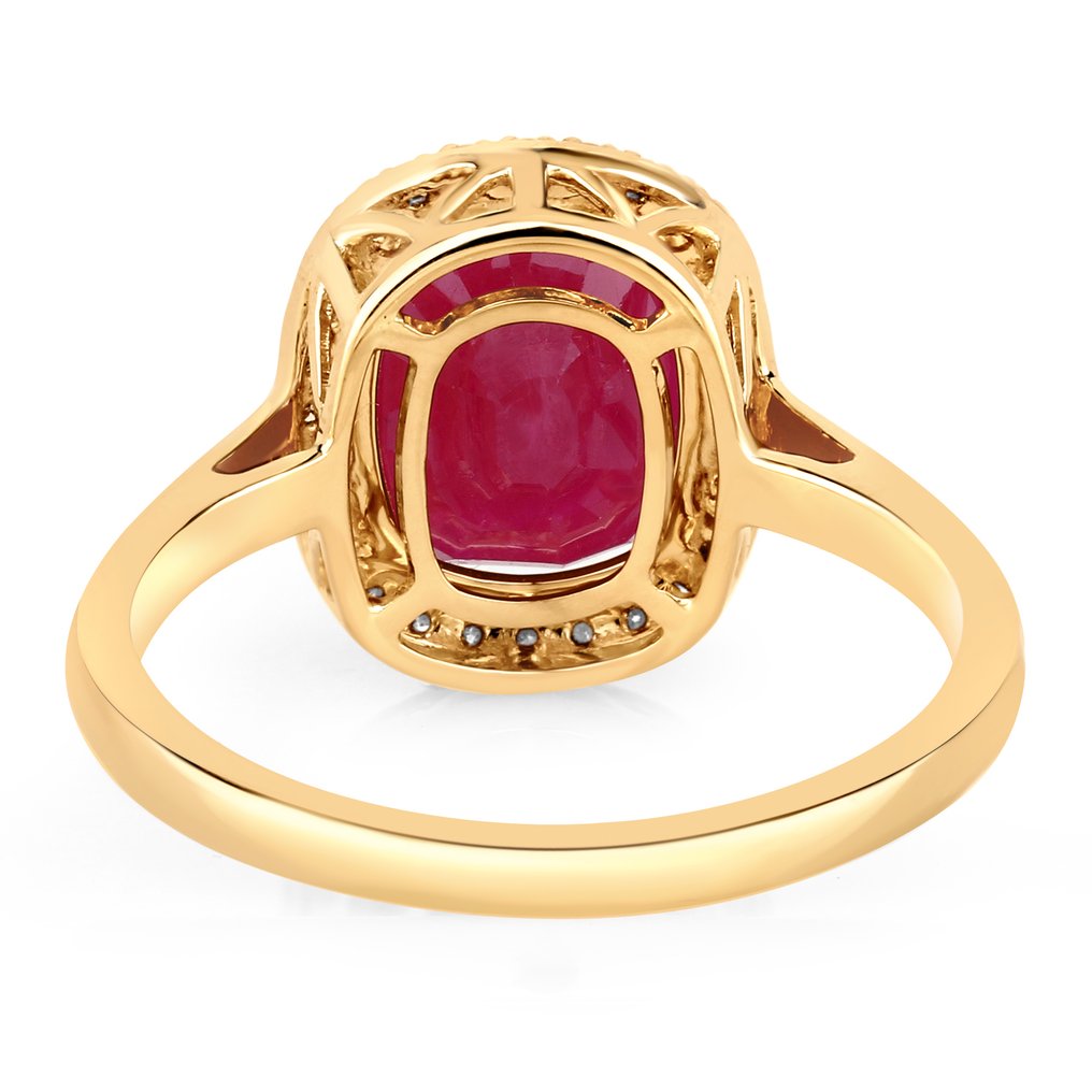 Sormus - 14 kt. Keltakulta -  4.55ct. tw. Rubiini - Timantti #4.3