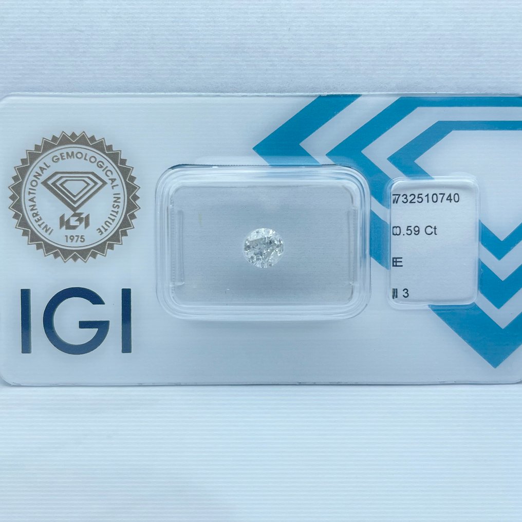 No Reserve Price - 1 pcs Diamond (Natural) - 0.59 ct - Round - E - I3 - International Gemological Institute (IGI) #3.2