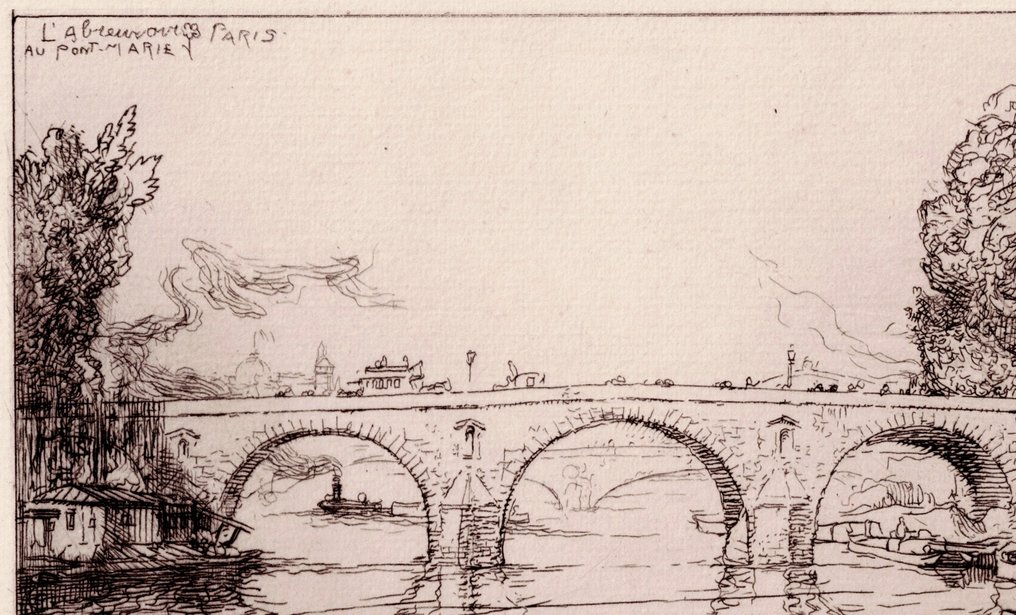 Auguste Lepère (1849-1918) - L' Abreuvoir - Pont Marie in Paris - 1902 #2.1