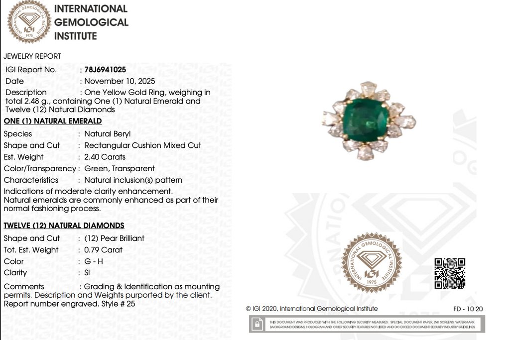 Gyűrű - 18 kt. Sárga arany Smaragd - Gyémánt #2.1