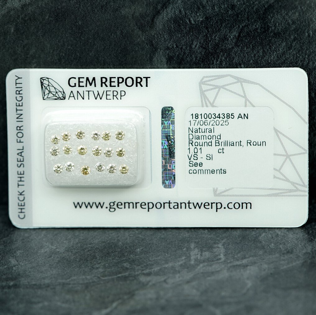18 pcs 鑽石  (天然)  - 1.01 ct - 圓形 - VS1, SI1 - Gem Report Antwerp (GRA) #1.0