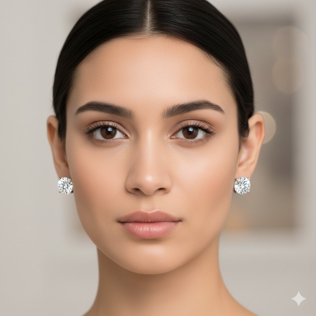 耳釘耳環 - 14 克拉 黃金 -  4.00ct. tw. 鉆石 (實驗室培育) - E,VVS2 #1.0