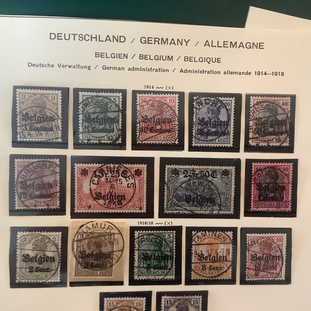 德意志帝国-占领比利时(1914-1918)(“后方”) 1914/1918 - 比利时的完整邮政集邮和西段阶段,带有中央邮戳 - Michel 1/25 en 1/12 #1.0