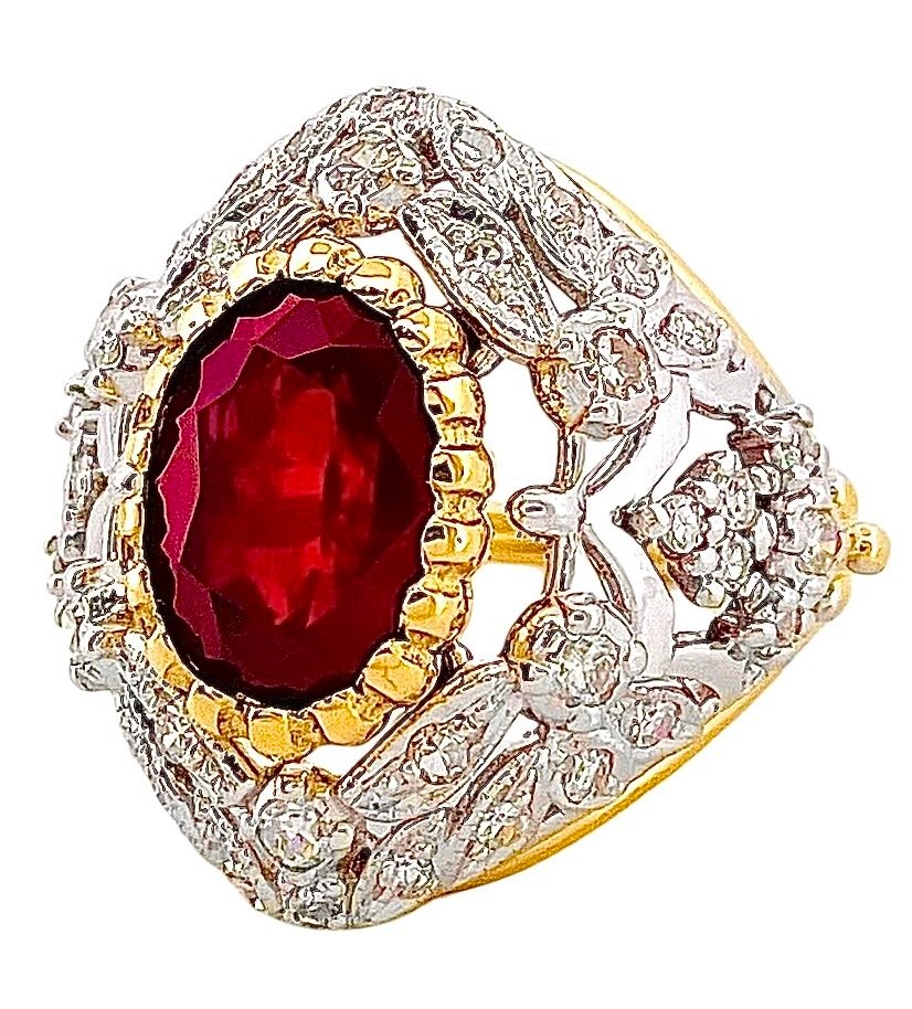 Δαχτυλίδι - 18 καράτια Λευκός χρυσός, Κίτρινο χρυσό Ρουμπίνι - Διαμάντι #4.3