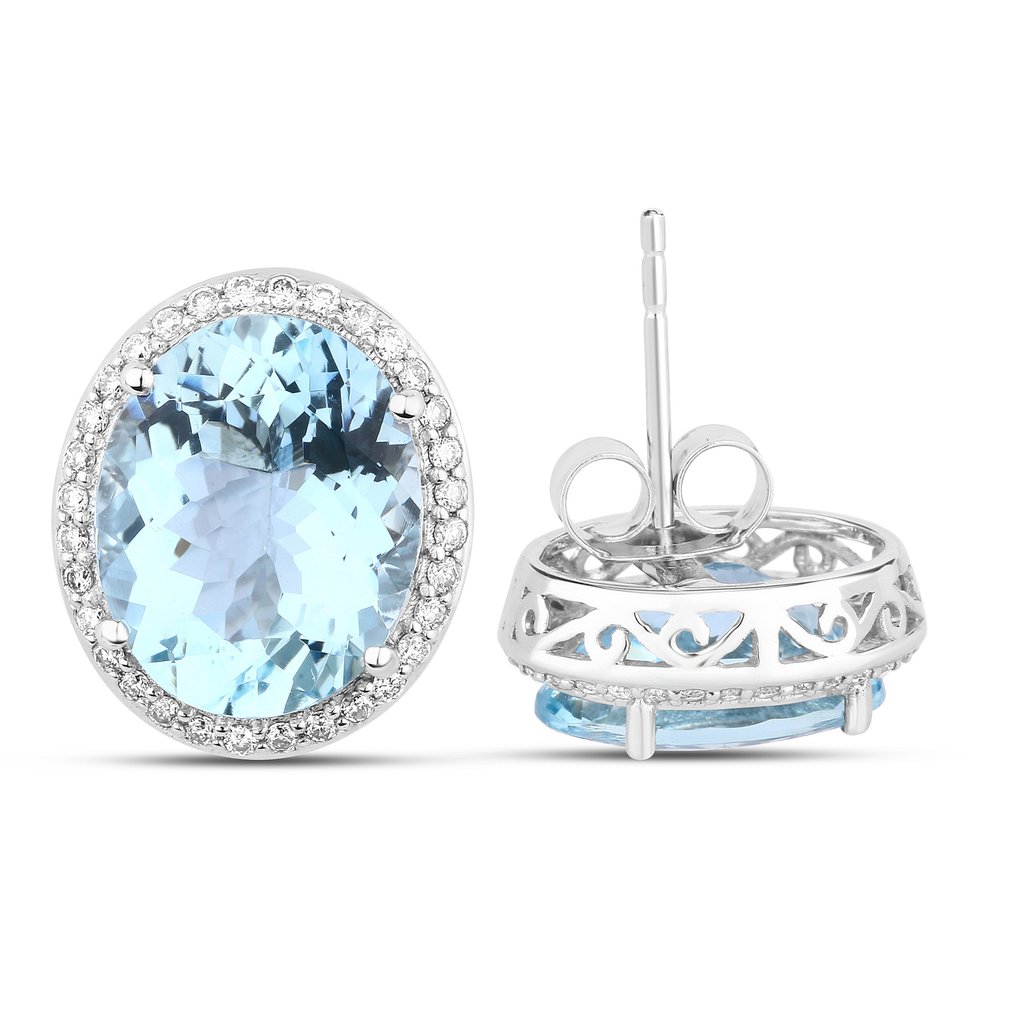 Σκουλαρίκια - 14 καράτια Λευκός χρυσός -  6.45ct. tw. Ακουαμαρίνης - Διαμάντι #3.2