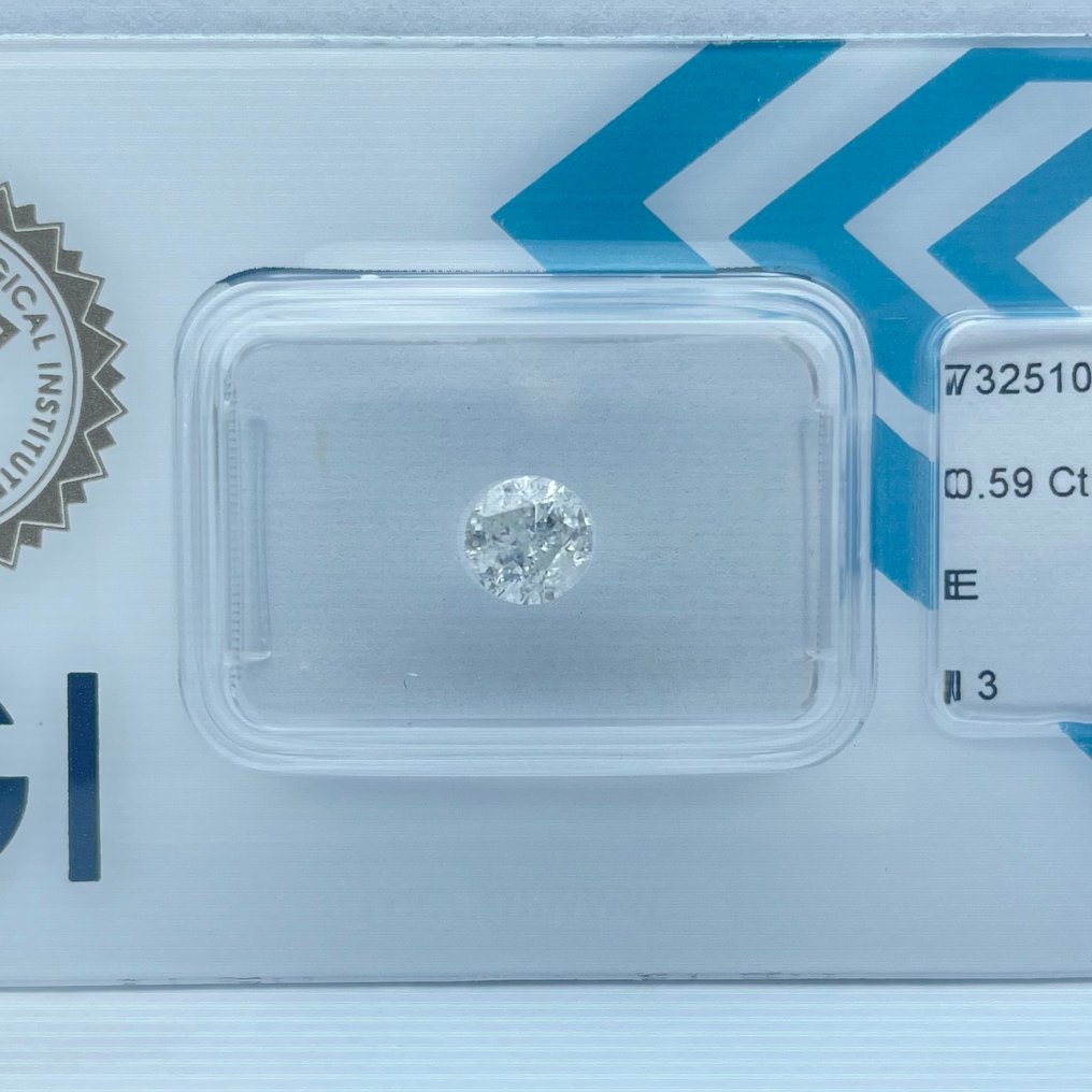No Reserve Price - 1 pcs Diamond (Natural) - 0.59 ct - Round - E - I3 - International Gemological Institute (IGI) #1.0