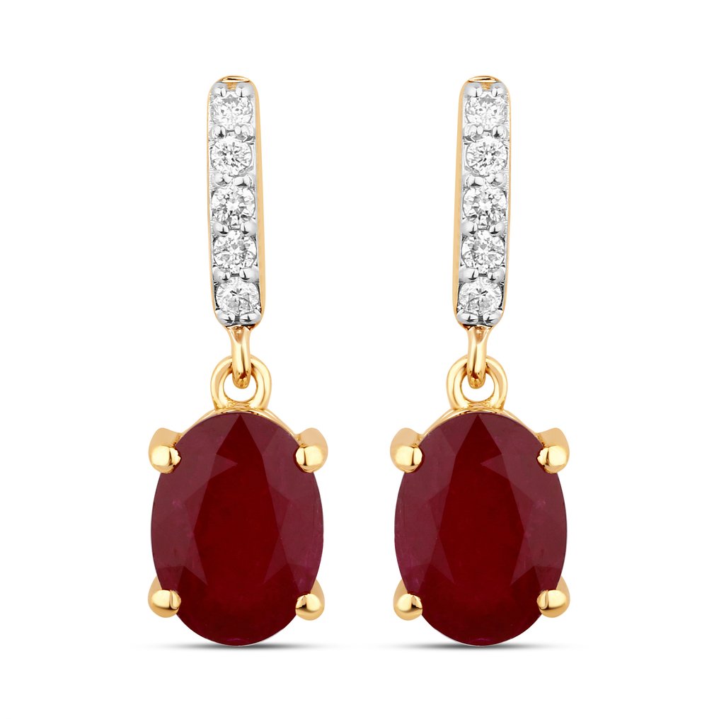 Earrings - 14 kt. Yellow gold -  2.36ct. tw. Ruby - Diamond #3.2