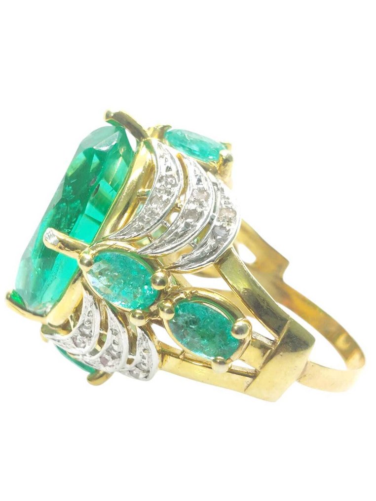 Fără preț de rezervă - Inel - 9 kt. Argint, Aur galben Smarald - Pietre prețioase mixte #2.1