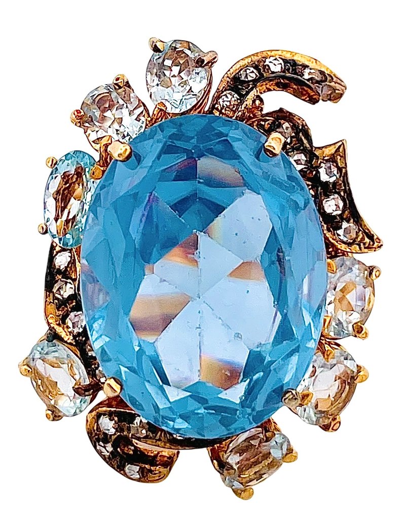 沒有保留價 - 戒指 - 9 節 黃金, 銀 海藍寶石 - 海藍寶石 #1.0