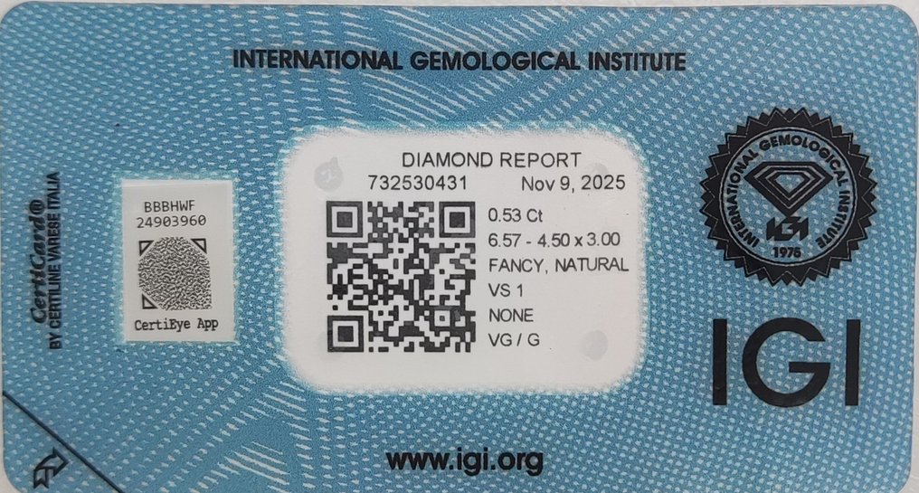 No reserve price - 1 pcs Diamond  (Natural coloured)  - 0.53 ct - Pear - Fancy Greenish, Brownish Yellow - VS1 - International Gemological Institute (IGI) #2.1