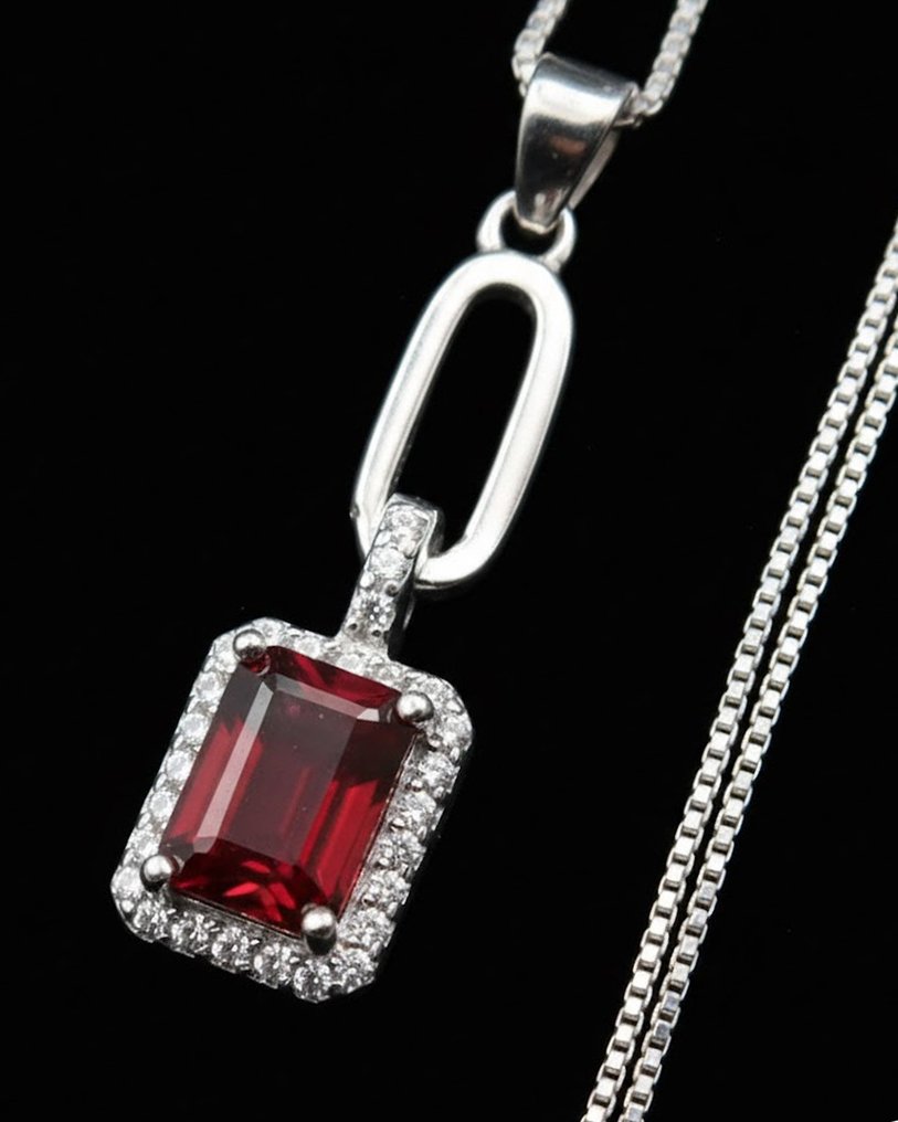 石榴石 - 银, 石榴石 - 信仰项链 - 石榴石吊坠及其925银链 - 强大的能量 - 项链 #1.0