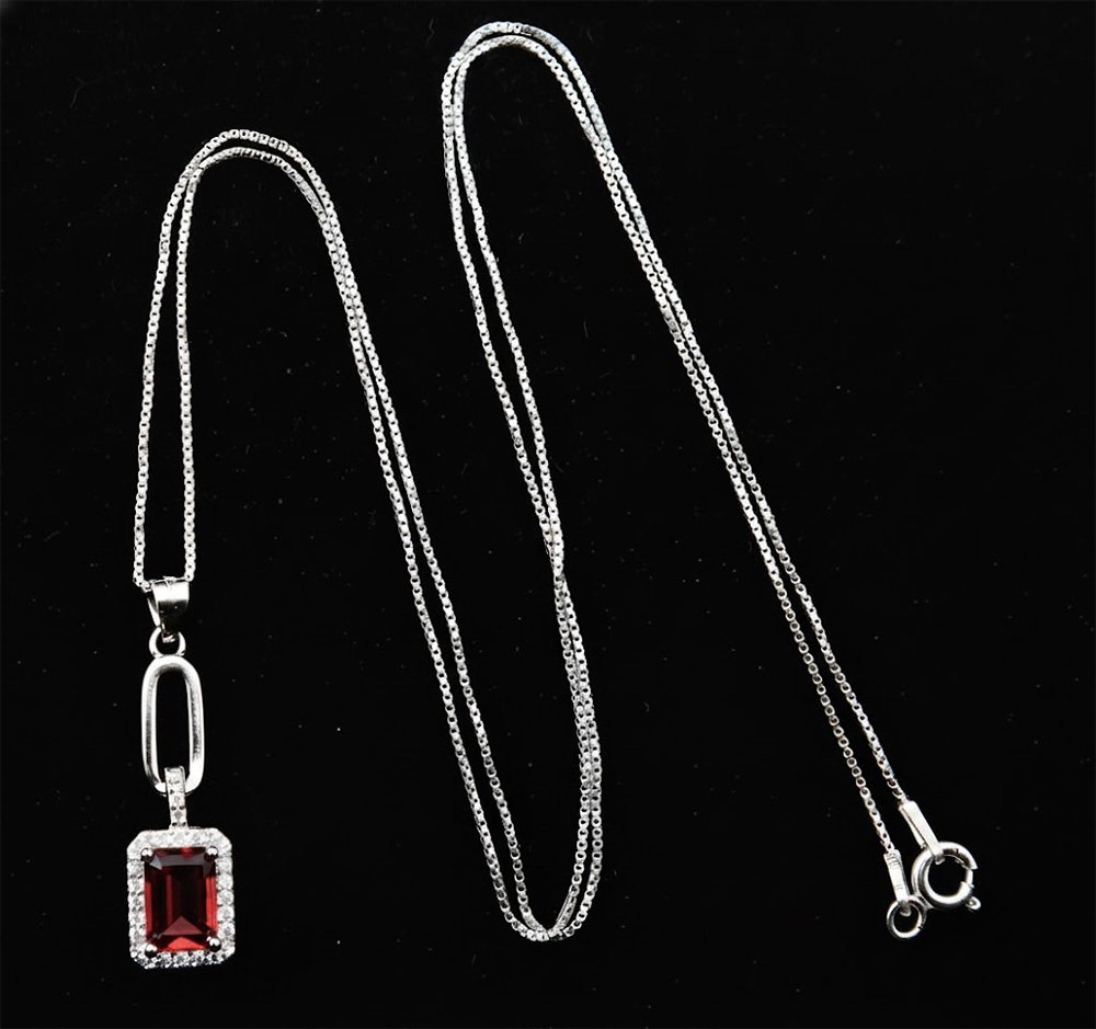 石榴石 - 银, 石榴石 - 信仰项链 - 石榴石吊坠及其925银链 - 强大的能量 - 项链 #3.2