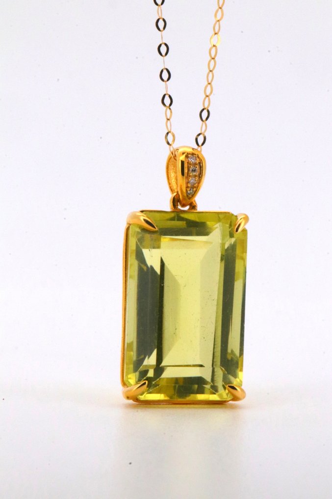 没有保留价 - 吊坠 - 14K包金 黄金 黄水晶 - 钻石 #1.0