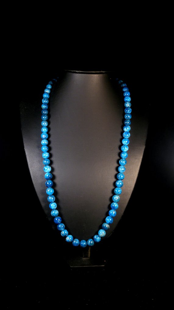 蓝色磷灰石珠链项链 圆形珠子 - 高度: 66 cm - 宽度: 10 mm- 114 g #1.0