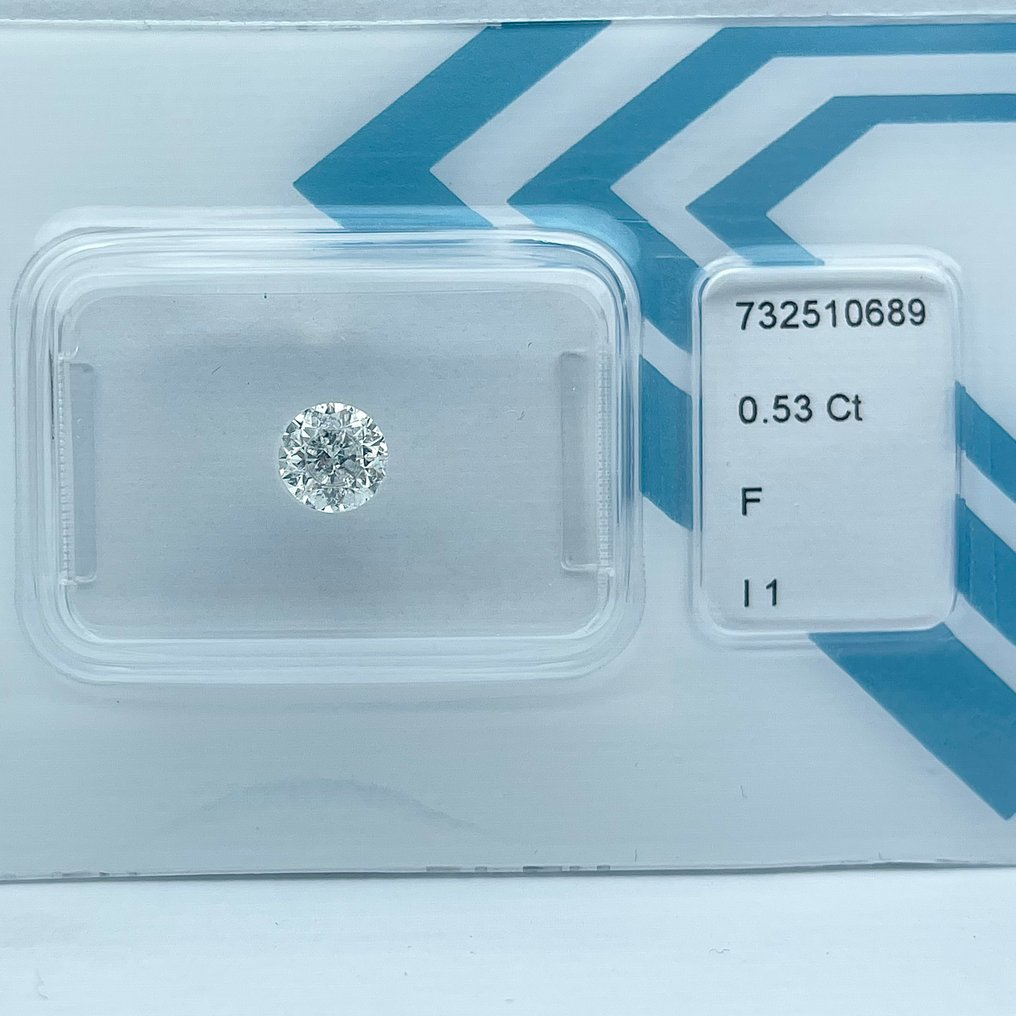 No Reserve Price - 1 pcs Diamond  (Natural)  - 0.53 ct - Round - F - I1 - International Gemological Institute (IGI) #1.0
