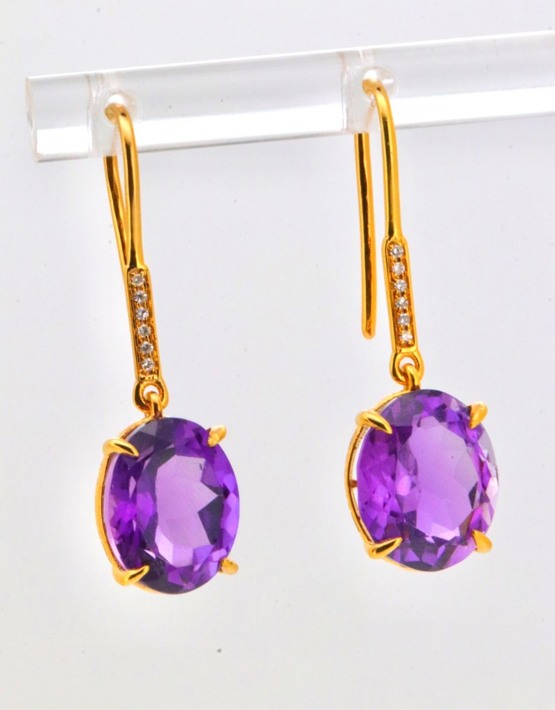 没有保留价 - 耳环 - 14K包金 黄金 紫水晶 - 钻石 #2.1