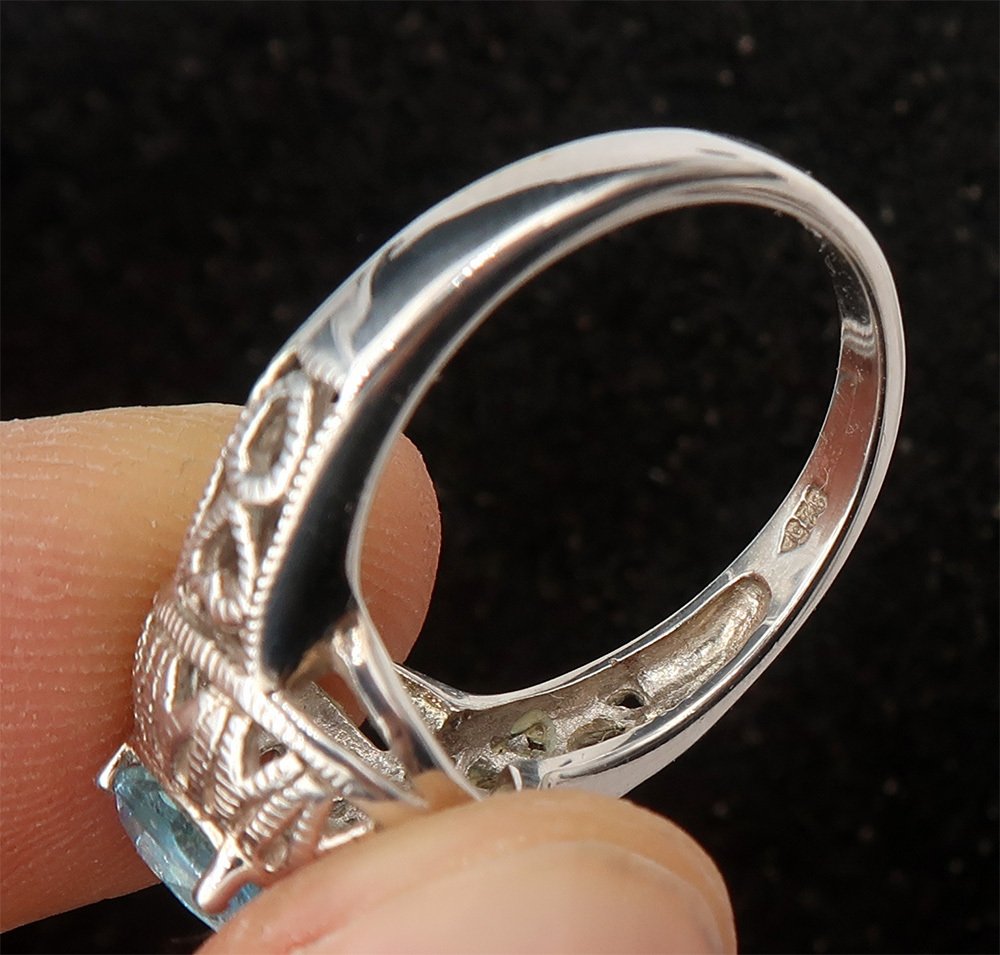 Topazio - Argento, Anello 'Sigillo del Cielo' in Topazio Blu: Fortuna & Protezione Celeste - Argento 925 - Anello #4.3