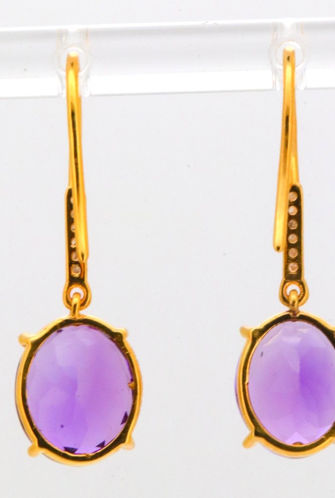 没有保留价 - 耳环 - 14K包金 黄金 紫水晶 - 钻石 #4.3