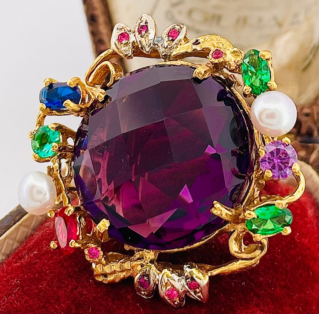 Senza prezzo di riserva - Anello - 9 kt Oro giallo, Argento Ametista - Rubino #3.2