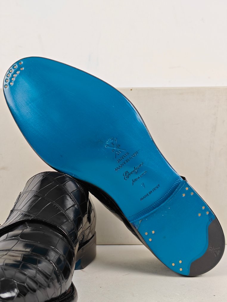 RRP 4950€ SUTOR MANTELLASSI Black Goodyear Double Monk Shoes Alligator 40 EU - 6 UK - Lace-up shoes - Size: EU 40 - New in box #2.1