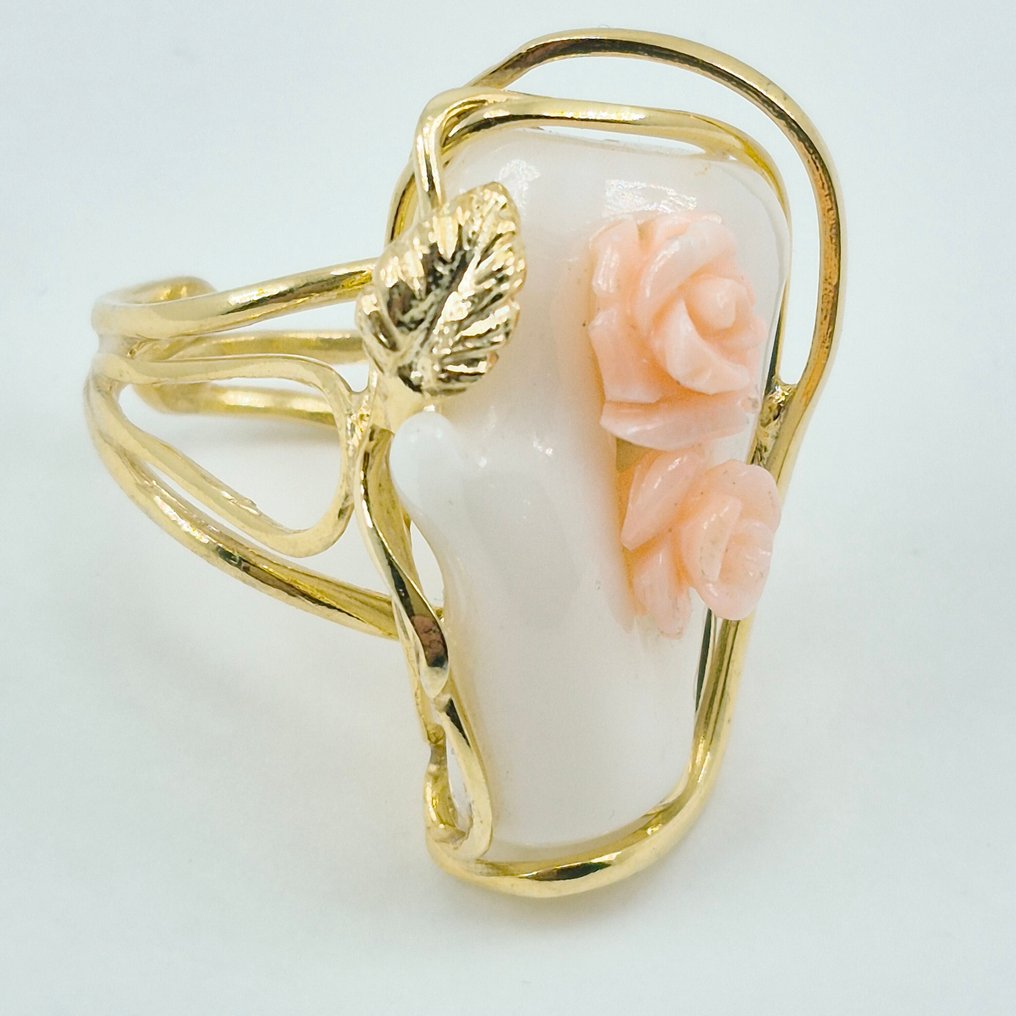 Coral - Argint, Placat cu aur - Inel - Corallo Rosa #4.3