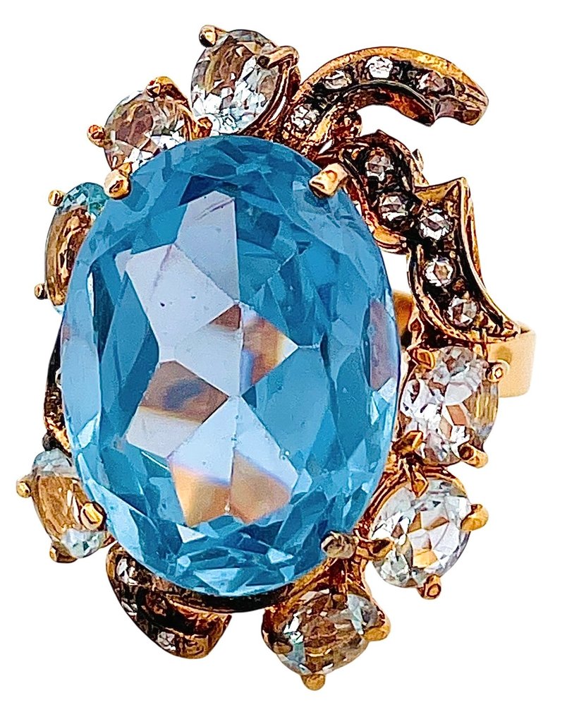 沒有保留價 - 戒指 - 9 節 黃金, 銀 海藍寶石 - 海藍寶石 #3.2