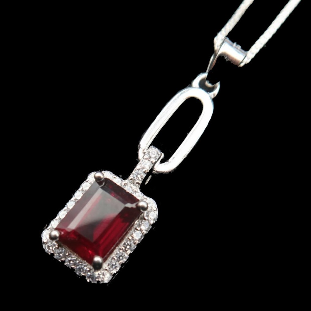 石榴石 - 银, 石榴石 - 信仰项链 - 石榴石吊坠及其925银链 - 强大的能量 - 项链 #2.1