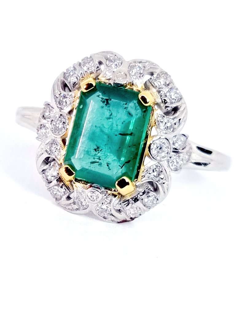 戒指 - 18K包金 白金 祖母绿 - 钻石 #2.1