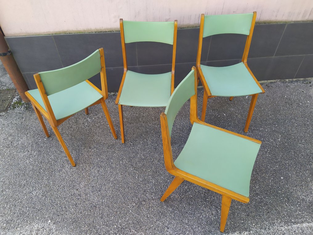 Manifattura Italiana - 椅 - 木, 人造皮革 - 一套四把复古椅子 #4.3