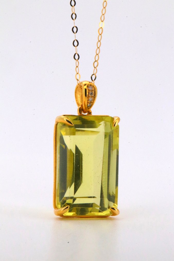 没有保留价 - 吊坠 - 14K包金 黄金 黄水晶 - 钻石 #3.2