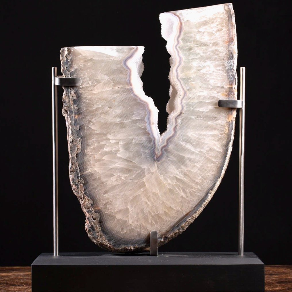 Csodálatos achát szelet exkluzív acél és fa művészi kézműves szerkezetben - Magasság: 450 mm - Szélesség: 360 mm- 9100 g #3.2