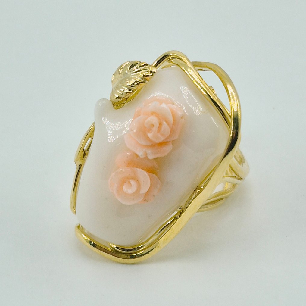 Coral - Argint, Placat cu aur - Inel - Corallo Rosa #3.2