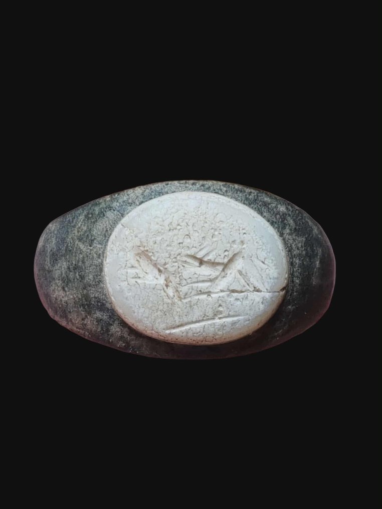 Αρχαία Ρωμαϊκή Μπρούντζος, Εντυπωσιακή λευκή σφραγίδα intaglio. Δαχτυλίδι #2.1
