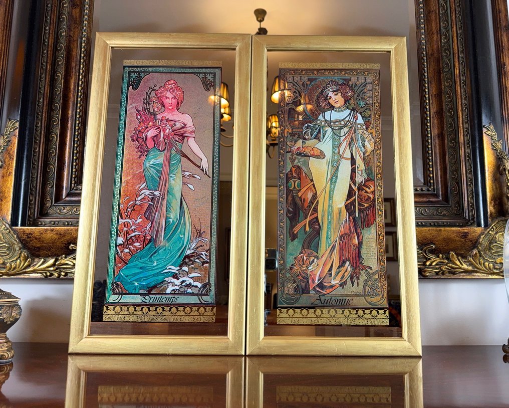 Mucha, Alphonse (après) - Veggspeil (2)- «Høst» & «Vår» - Krystall - "The Four Seasons" 58 cm. #2.1
