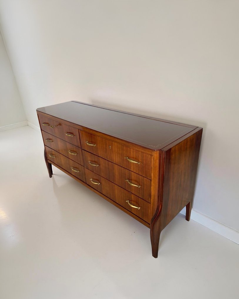 抽屜櫃 - 木, 玻璃, 黃銅, 桃花心木 - 一款复古的中世纪现代意大利抽屉柜 #4.3