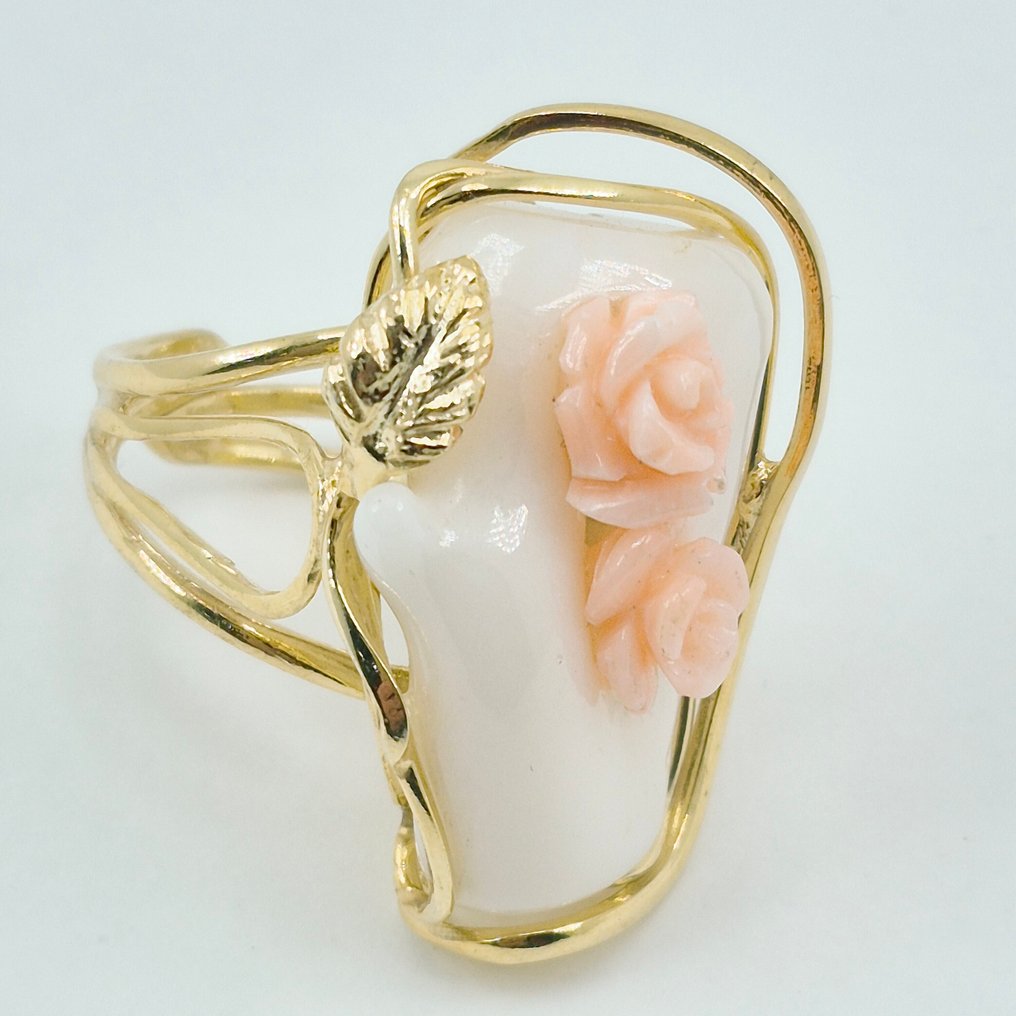 Coral - Argint, Placat cu aur - Inel - Corallo Rosa #2.1