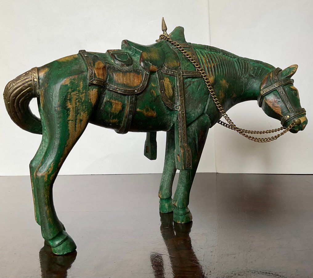 Γλυπτό, Paarden - 21 cm - Ξύλο, Terracotta, Γυαλί #1.0