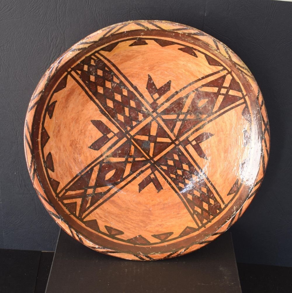 Bowl de serviço deslumbrante de 23 cm Berber Kabyle - Terracota - Marrocos - Argélia - Início do século XX #1.0