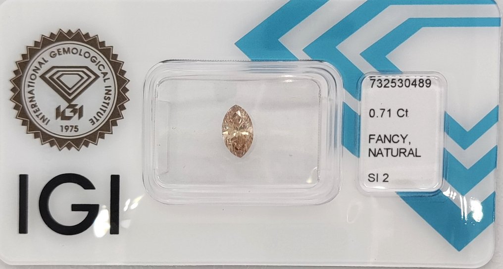 Zonder minimumprijs - 1 pcs Diamant (Natuurlijk gekleurd) - 0.71 ct - Markies - Fancy Geel Bruin - SI2 - International Gemological Institute (IGI) #1.0