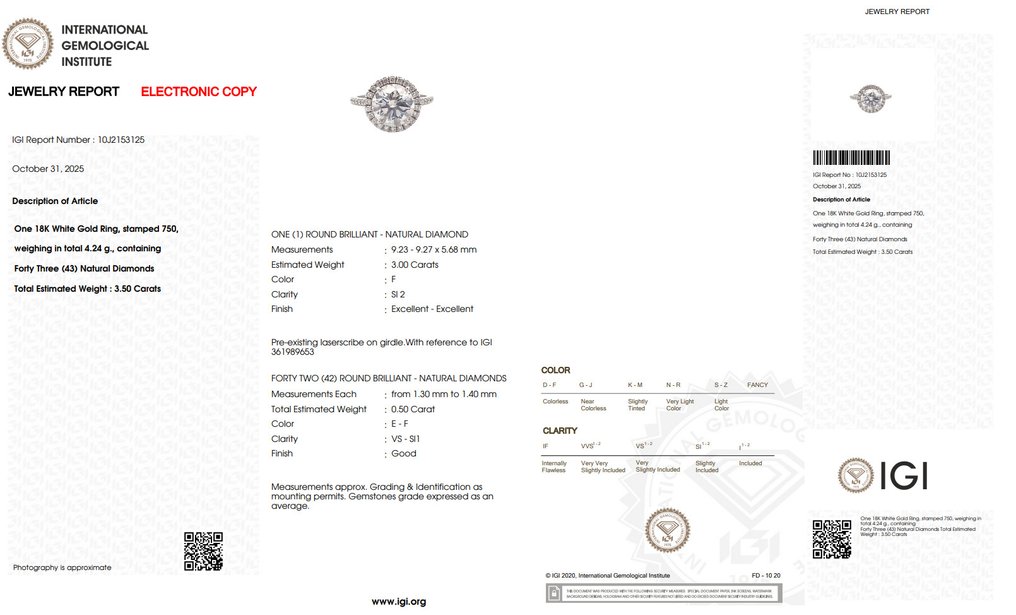 Δαχτυλίδι - 18 καράτια Λευκός χρυσός - 3.50ct. tw. Διαμάντι (Φυσικό) - Διαμάντι - F-SI2 *3EX* #2.1