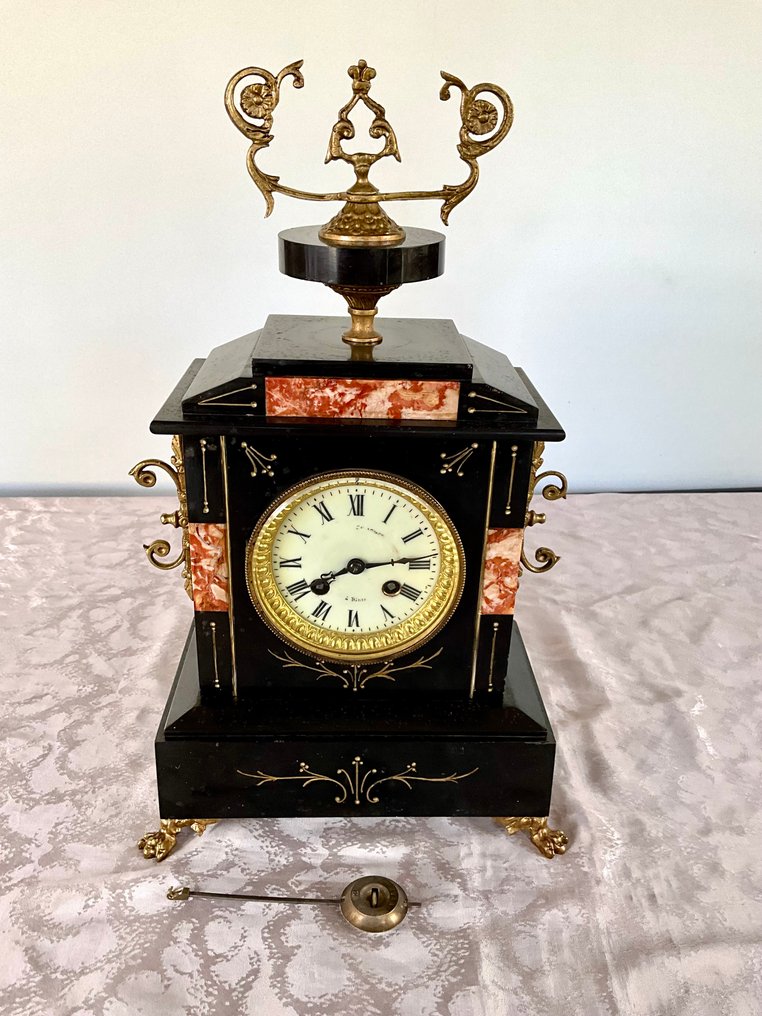 Mantel clock -   Marble, Spelter, Glass - 1850-1900 #3.2