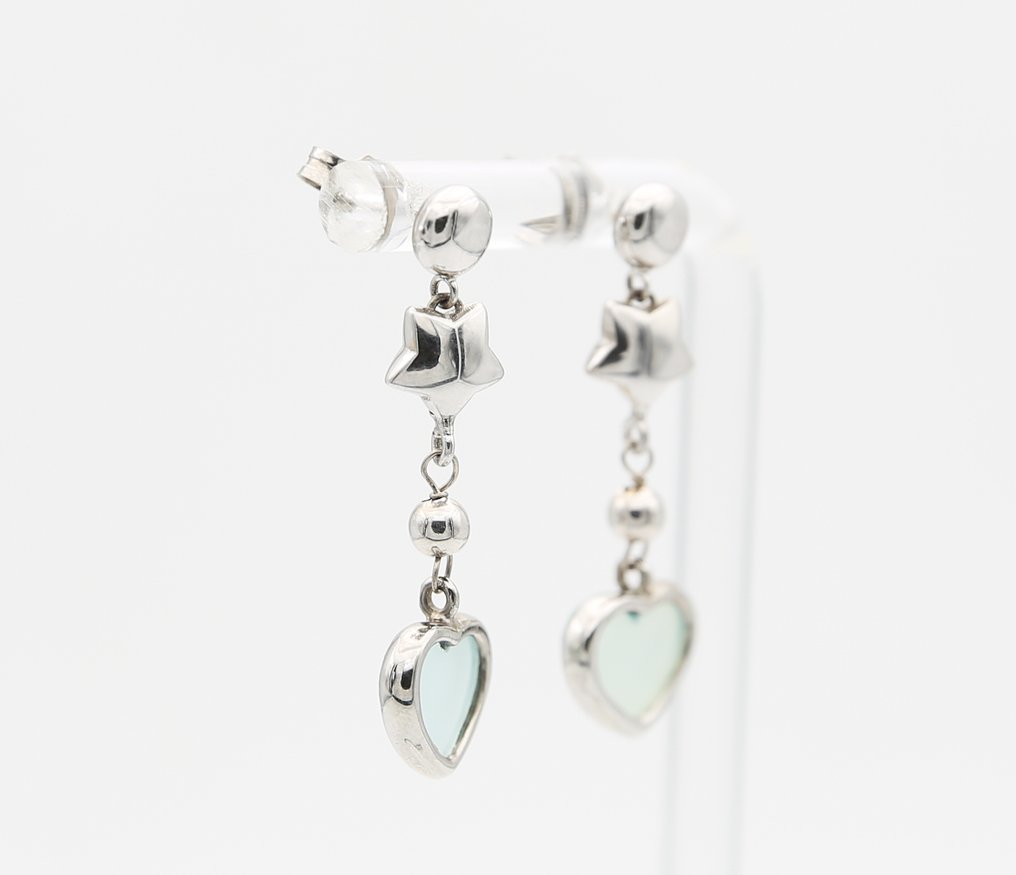 Drop fülbevaló - 18 kt. Fehér arany Chalcedony #3.2