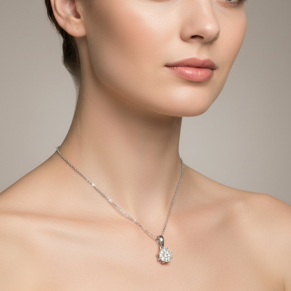 吊墜頸鏈 - 18 克拉 白金 - 0.27ct. tw. 鉆石 (天然) - 0.80 克拉外观 #1.0