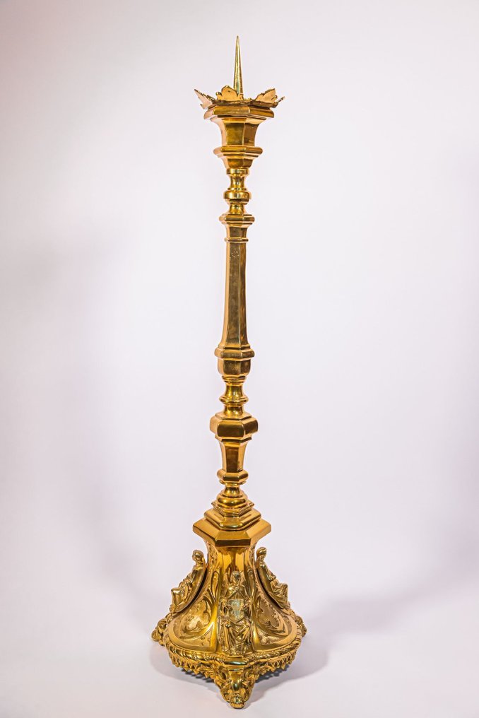 Candelabro di Pasqua in stile neogotico, angeli, bronzo. - Bronzo - 1850-1900 #1.0