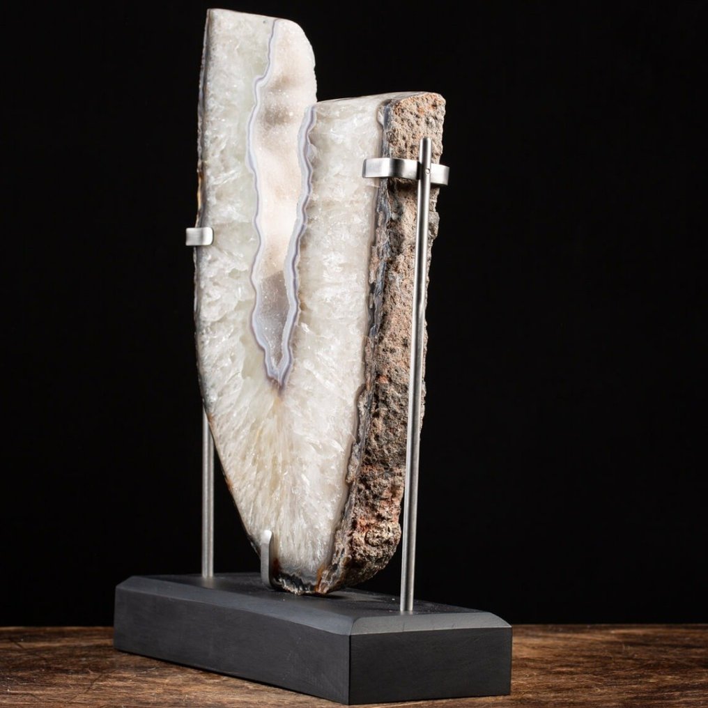 Csodálatos achát szelet exkluzív acél és fa művészi kézműves szerkezetben - Magasság: 450 mm - Szélesség: 360 mm- 9100 g #2.1