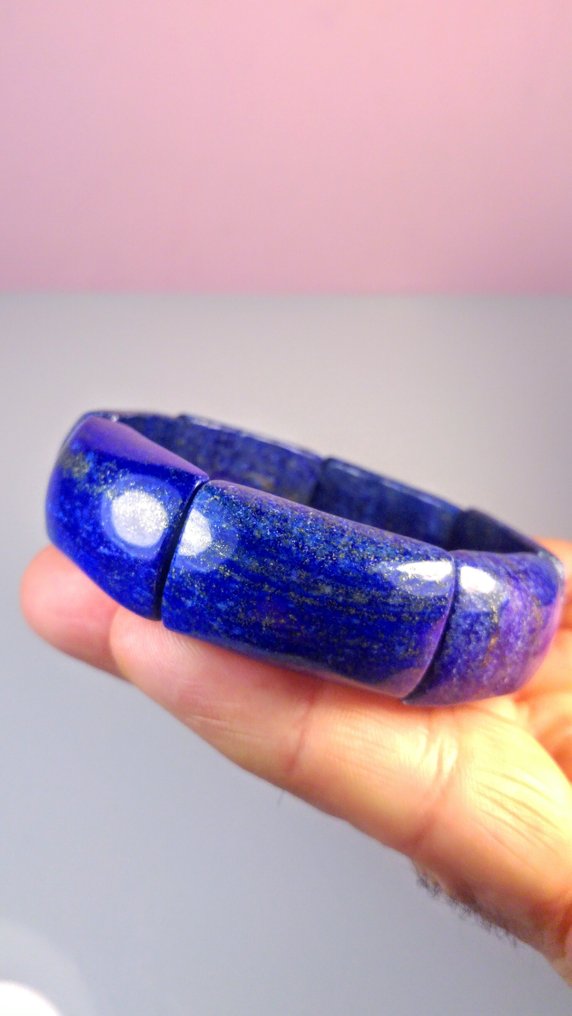Blue Lapis Lazuli Bracelet Hand carved beads - Height: 60 mm - Width: 80 mm- 93 g #1.0