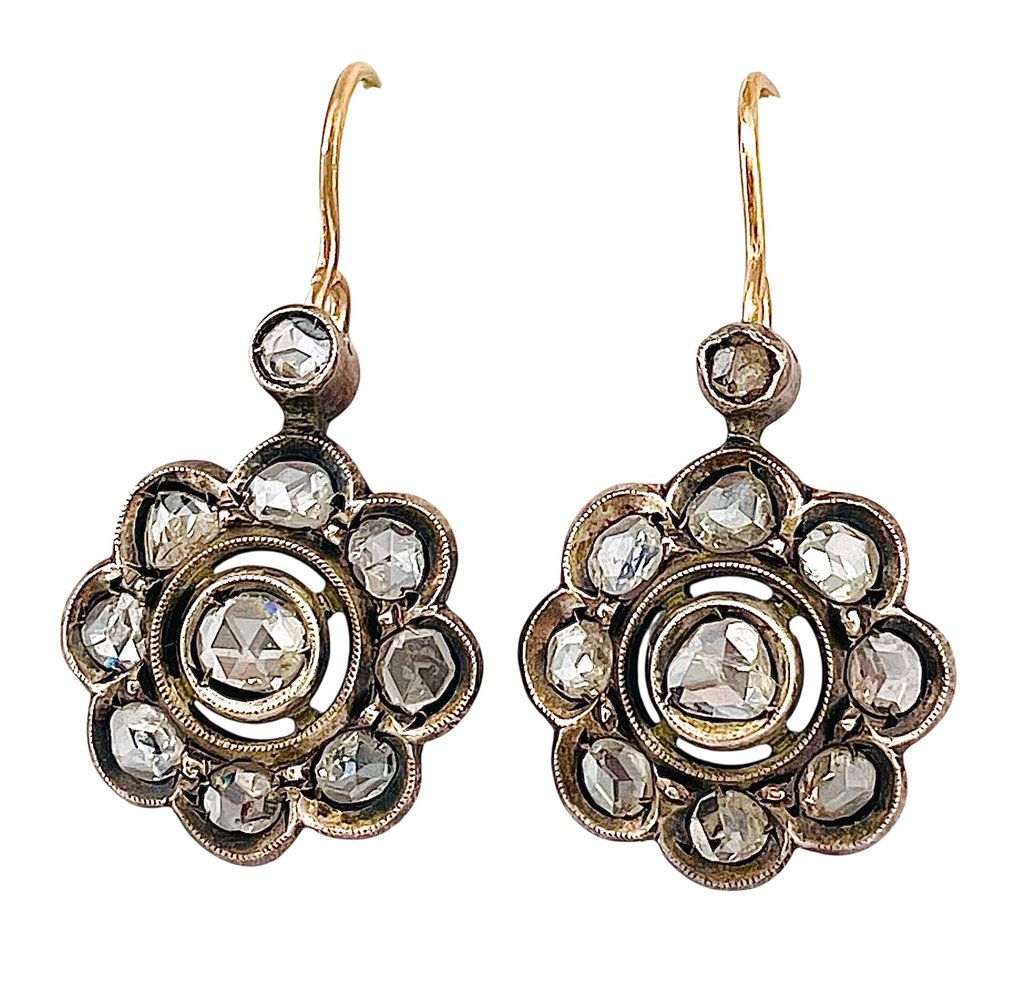 Sans Prix de Réserve - Boucles d'oreilles - 9 carats Or jaune, Argent Diamant (Naturelle) #3.2