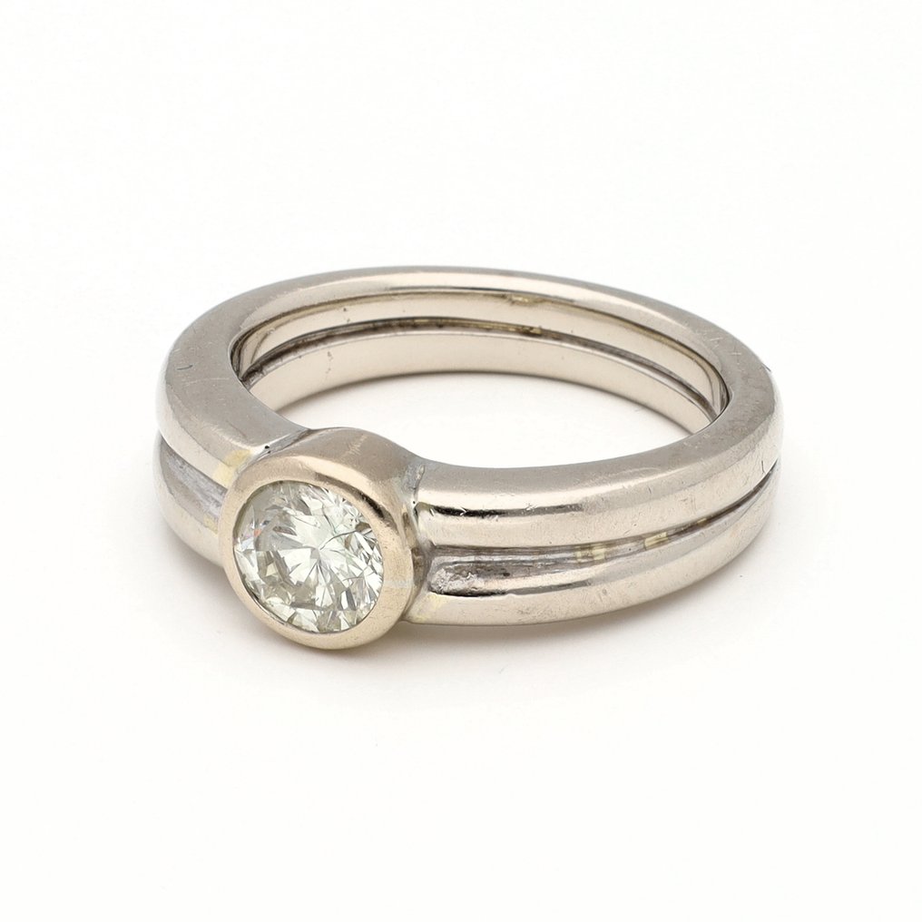 戒指 - 14K包金 白金 - 0.73ct. tw. 钻石 (天然) #1.0