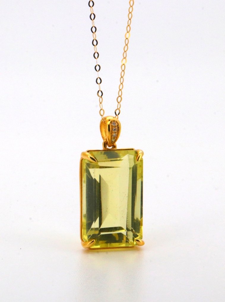 没有保留价 - 吊坠 - 14K包金 黄金 黄水晶 - 钻石 #4.3